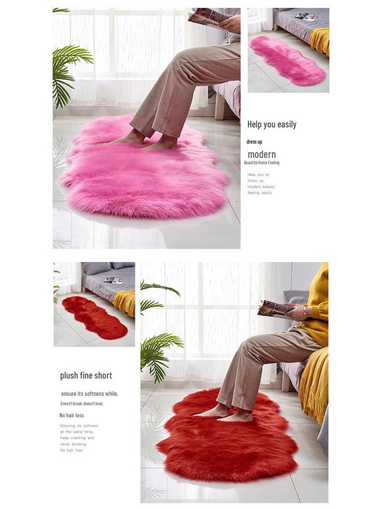 Irregular Sheep-Shaped Wool Rug – Long Pile Bedside Mat for Living Room, Bay Window, or Sofa Front