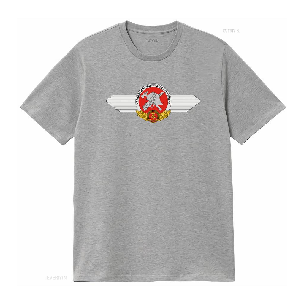 Vintage Fire Brigade GDR FFW Model Live Volunteer Coat of Arms Logo Badge T Shirt 34085 vintage Washed Comfortable