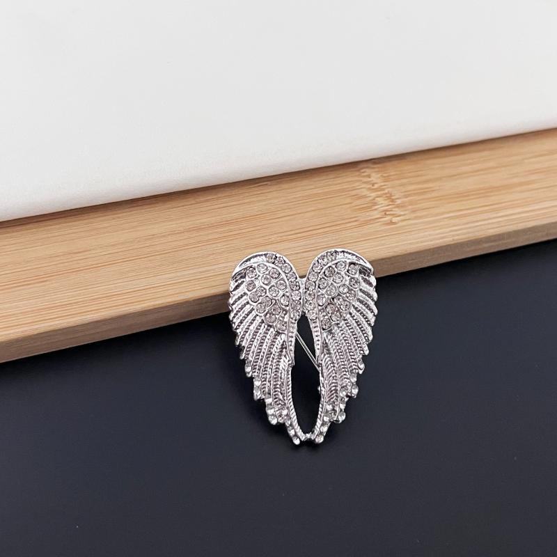 Vintage Silver Tone Angel Wing Brooch With Sparkling Rhinestone Inlay Perfect For Formal Events Wedding Suit Decor