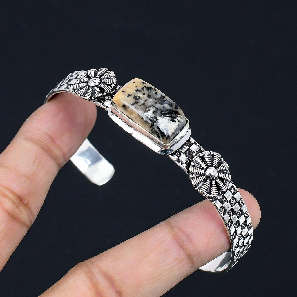 Daughters Day Sale Dendrite Tiger Gemstone Wife Unique Bangle Jewelry 925 Silver