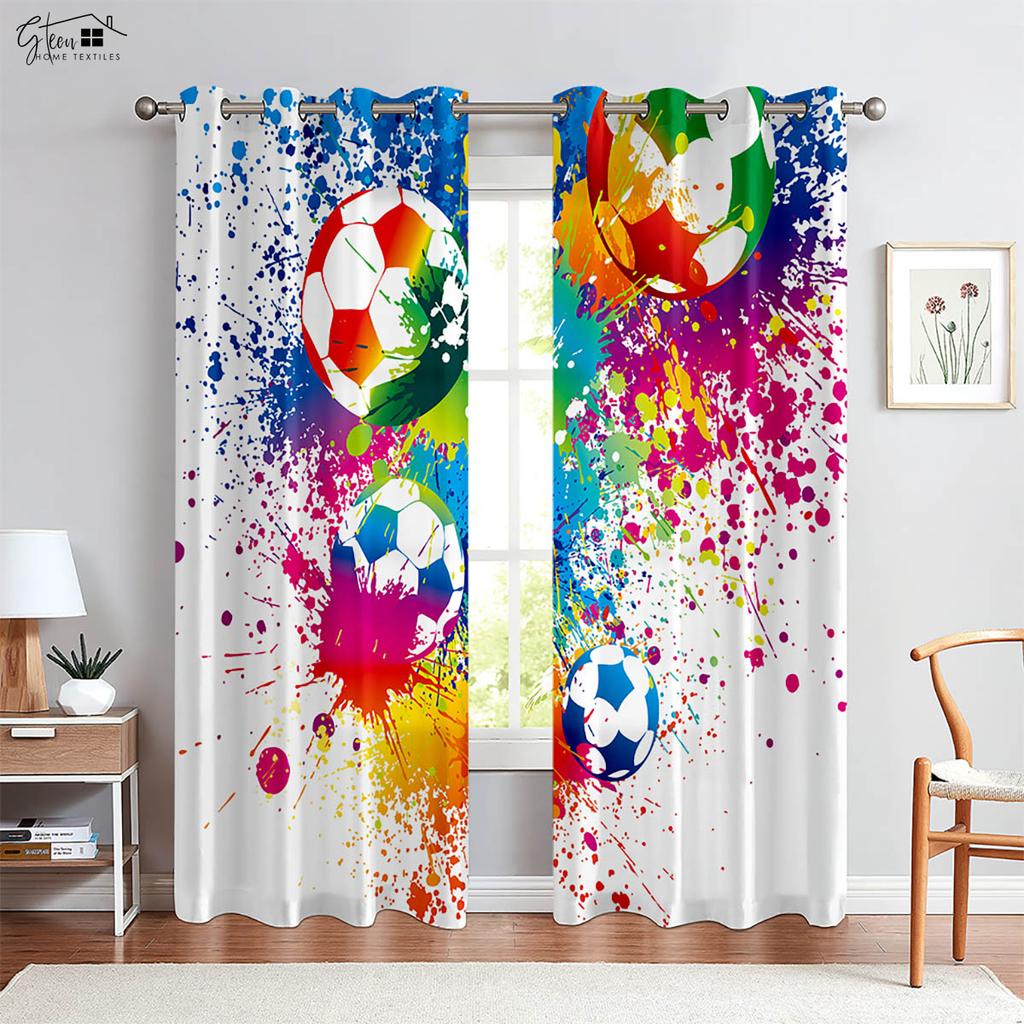 Water and Fire Sports Football Printed Curtains 100% Polyester Bedroom Living Room Study Decorative Curtains 2 Pieces