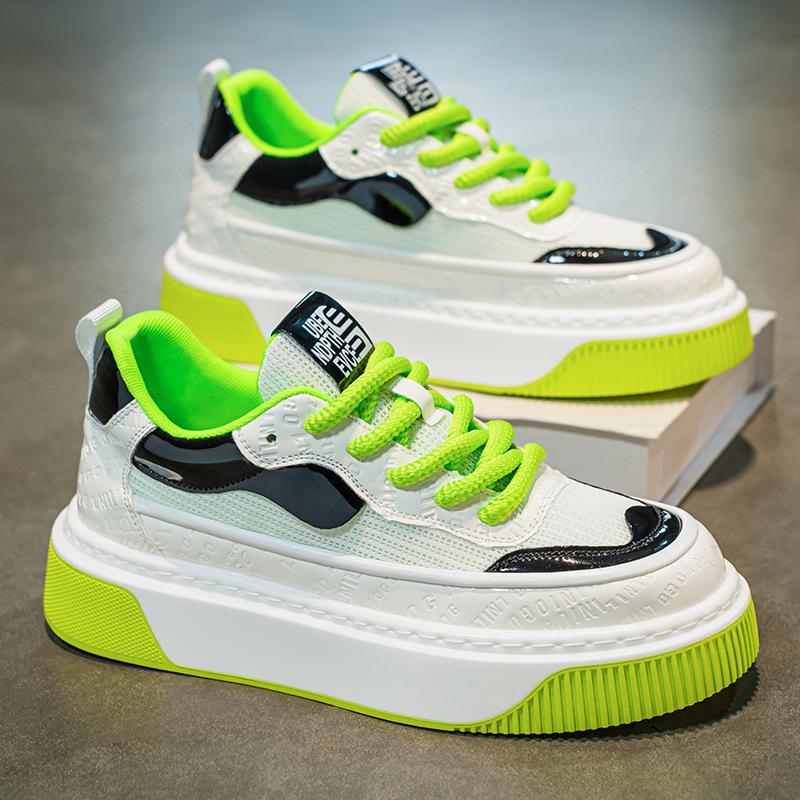 Fashion casual shoes men's 2025 summer new mesh breathable thick baseplate shoes Korean version versatile color matching skateboard shoes