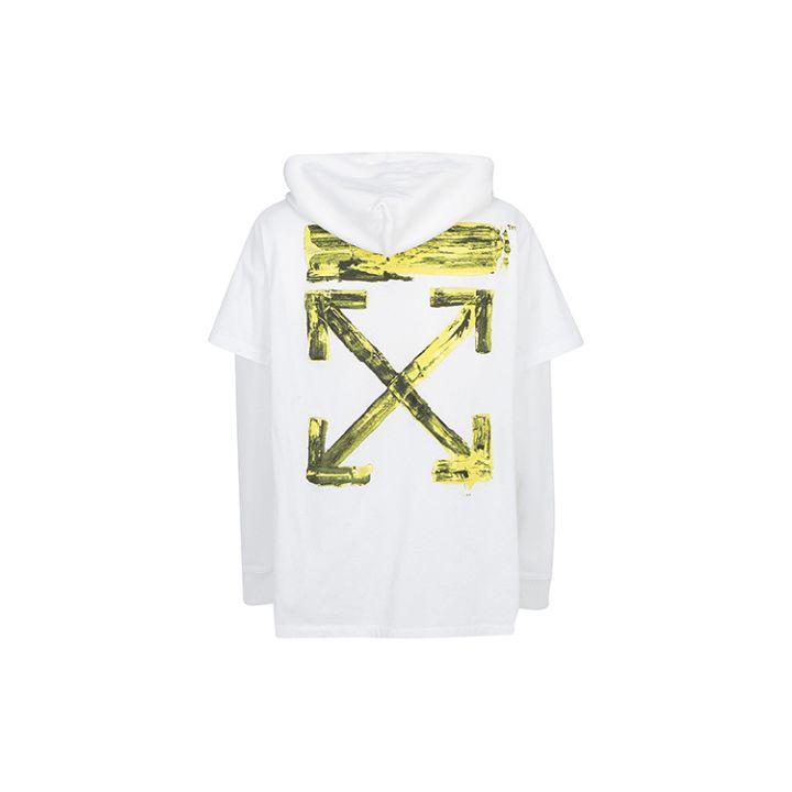 

Off-White Back Arrow Print Drawstring Double-Layer Hoodie Men Tops White OMAB033F191850100160