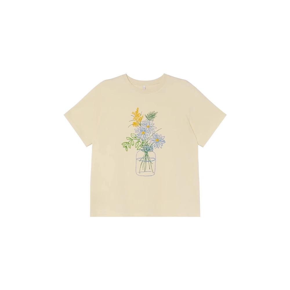Plus Size Funny Plant Print T-Shirt: Women's Spring/Summer Loose Fit Pure Cotton Round Neck, Short Sleeve, 300 Jin