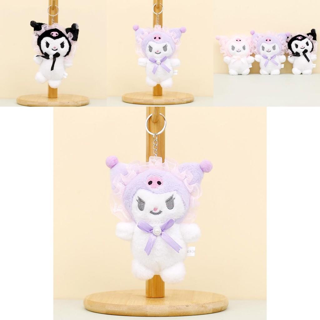 Cute Sanrio Kuromi Plush Toy Keychain Adorable Short Plush Stuffed Doll 12cm