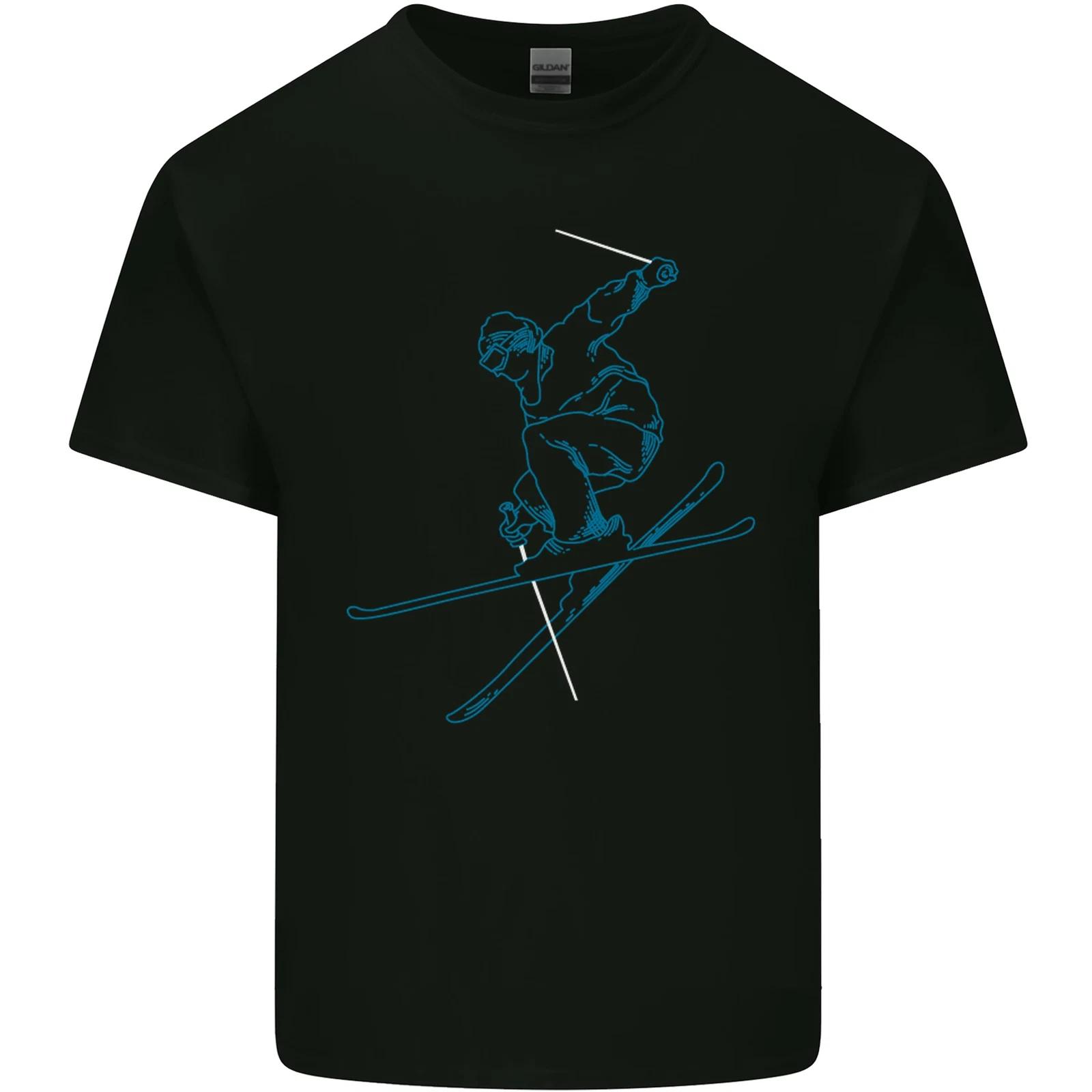 Skier Blue Outline Skiing Ski Kids T-Shirt Childrens L