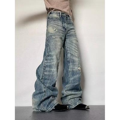 Autumn And Winter New American High Street Washed Light Colored Jeans For Men And Women Straight Leg Slightly Flared Loose Wide Leg Pants