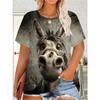 Fashion Women's Crew Neck Short Sleeve 3D Flower Color Printing Flower Short Sleeve Crew Neck T-Shirt