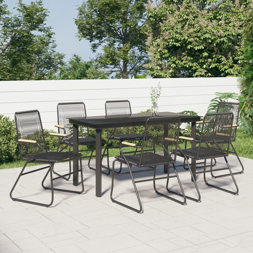 7 Piece Outdoor Dining Set Black PVC Rattan