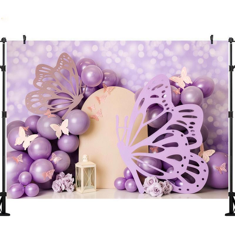 LS Floral Blooming Backgrounds Cake Smash Kids Adult Photography Props Child Baby Butterfly Balloons Decors Photo Backdrops