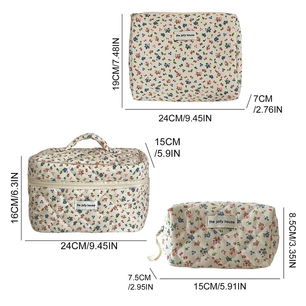 Floral Corduroy Toiletry Bag with Zipper Makeup Organizer Storage Bag Cosmetic Organizer Case for Women and Girls