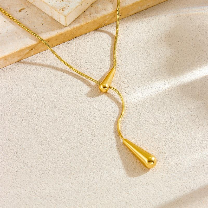 Gold Teardrop Lariat Necklace Adjustable Snake Bone Chain Necklace for Women Minimalist Jewelry