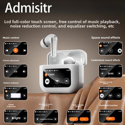 New LCD Noise-cancelling Headphones Full Color Touch Screen Bluetooth Headphones ANC Smart Screen Commercial Sports Headphones