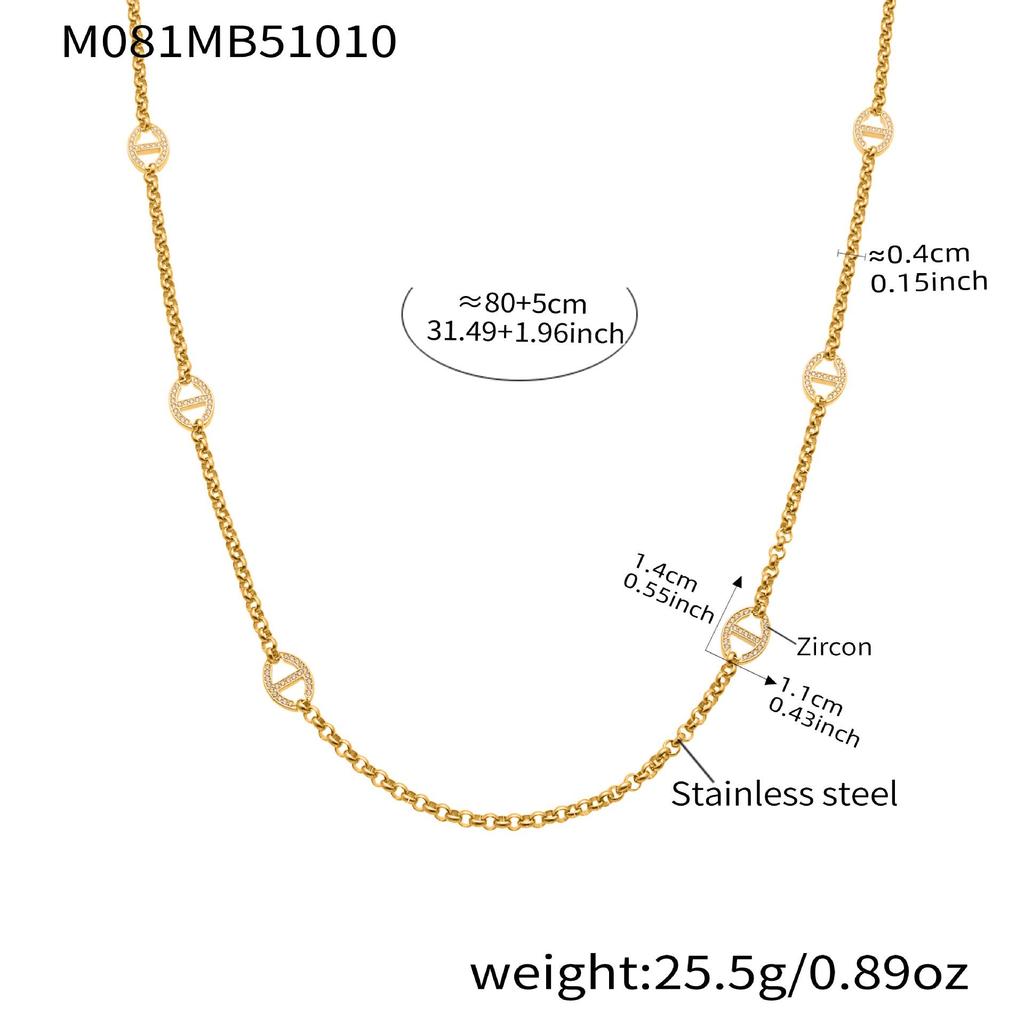 Oumaijia 18k Gold-Plated Zirconia Rhinestone Chain Necklace
