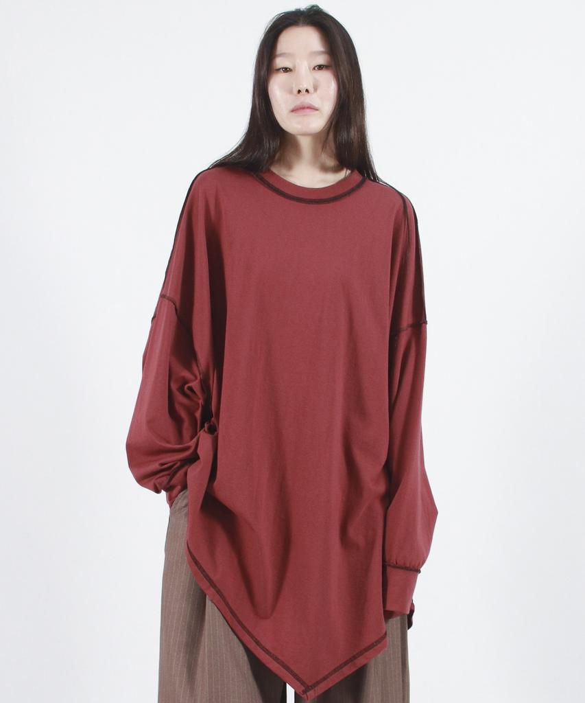 Deumakeu Oversized Asymmetrical Long Sleeve T-Shirt Burgundy