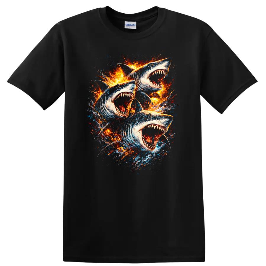 Shark Fire T Shirt Cool Graphic Tee for Ocean Lovers and Animal Enthusiasts