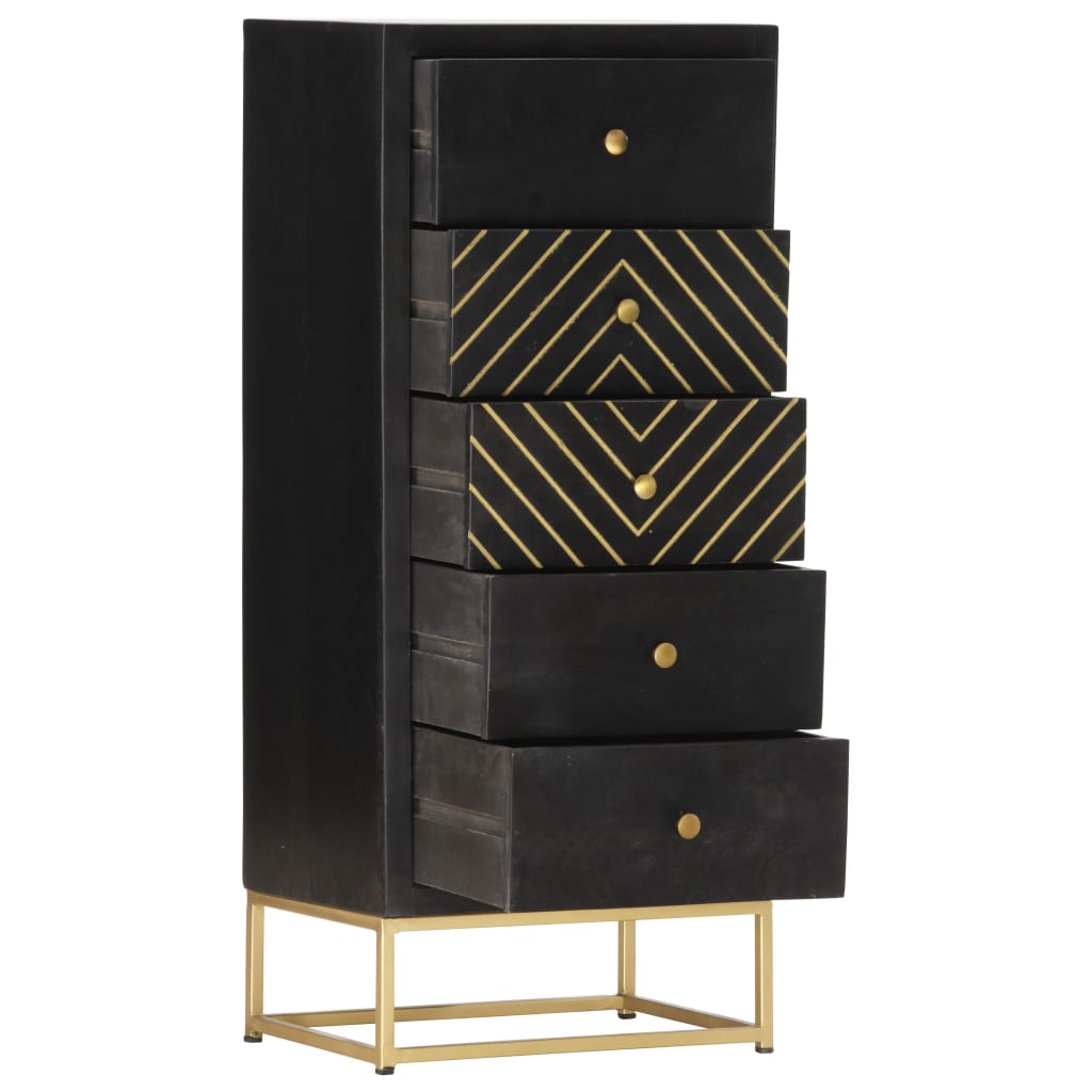 Drawer Chest Black & Gold 45 x 30 x 105 cm Solid Mango Wood