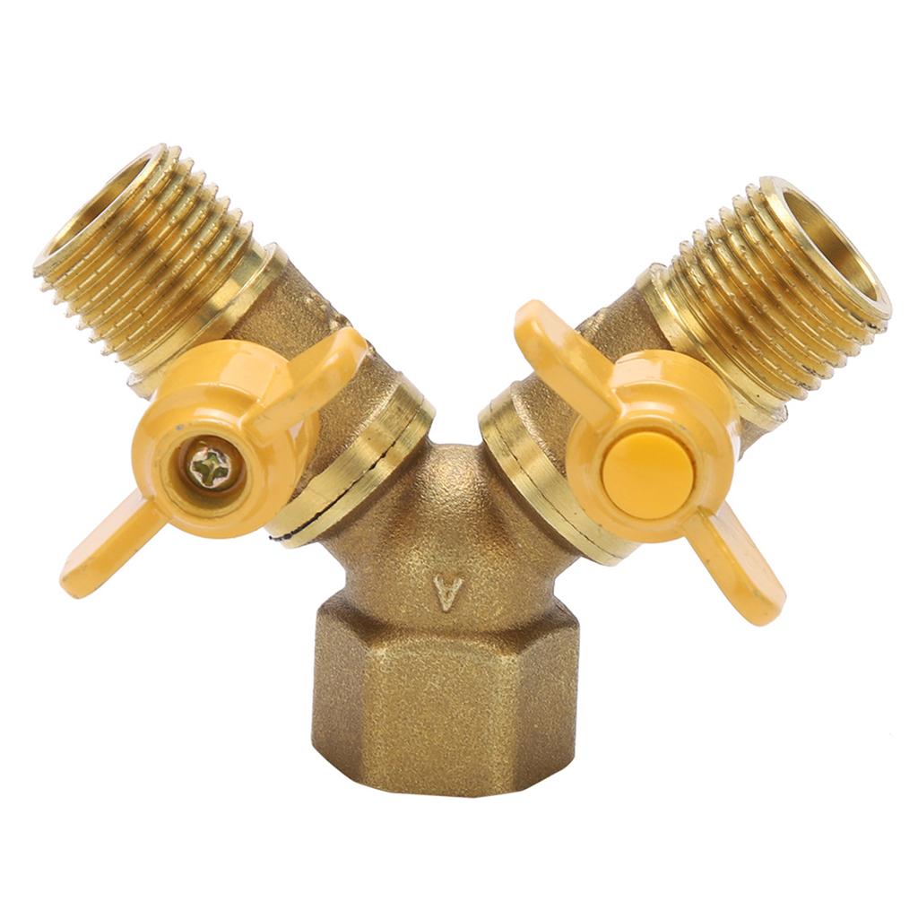 G1/2 Brass Garden Irrigation 2 Way Double Tap Hose Adapter Dual Faucet Connector