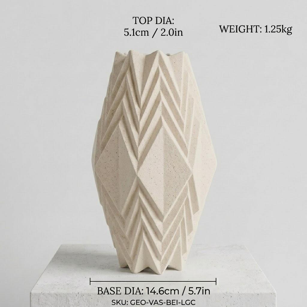 Large Geometric Ceramic Vase, 10.5" Decorative Floor or Table Vase, Modern Textured Flower Vase for Home Living Room, Entryway, or Office Decor