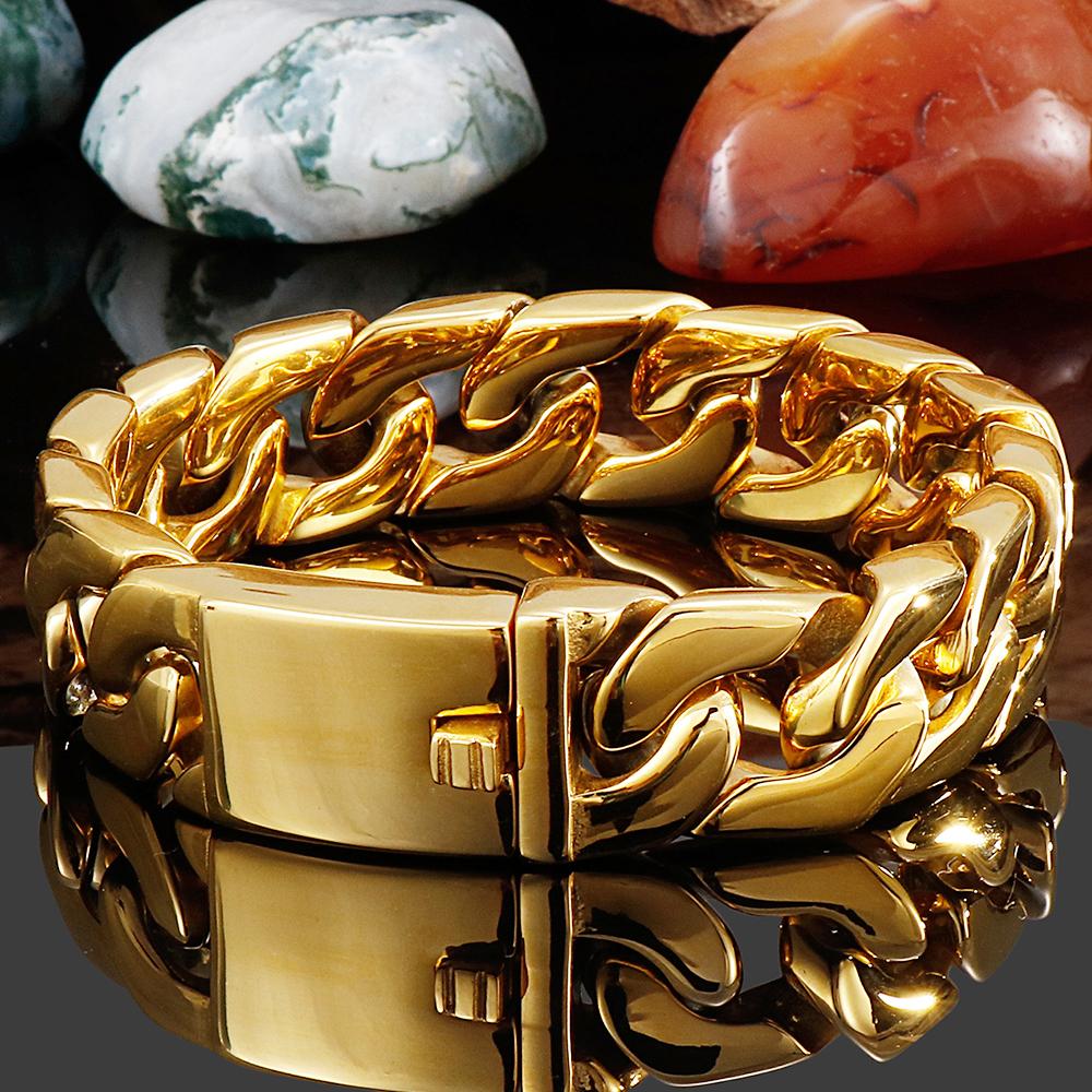 17MM Thick 316L Stainless Steel Cuban Link Chain Luxury Gold Color Men's Bracelet Minimalist Retro Male Jewelry Gifts