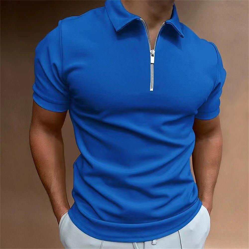 Simple Polo Shirt For Men Solid Golf Clothing Daily Casual High Quality Zip Polo Shirts Summer Breathable Quick Dry Men Clothing KTB