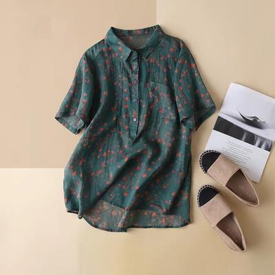 Summer Slimming Collar Small Floral Short Sleeved Women's Shirt