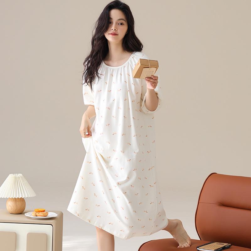 Cooling Modal Cotton Summer Nightgown: Women's Loose Short Sleeve Sleep Dress