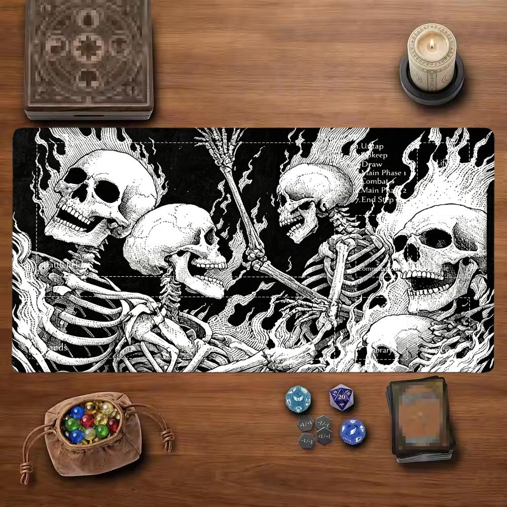 Gothic Burning Skeleton TCG Playmat Mouse Pad Playmat 24"X14" MTG TCG Office Desk Mat for Work Game Laptop Rug Carpet MousePad