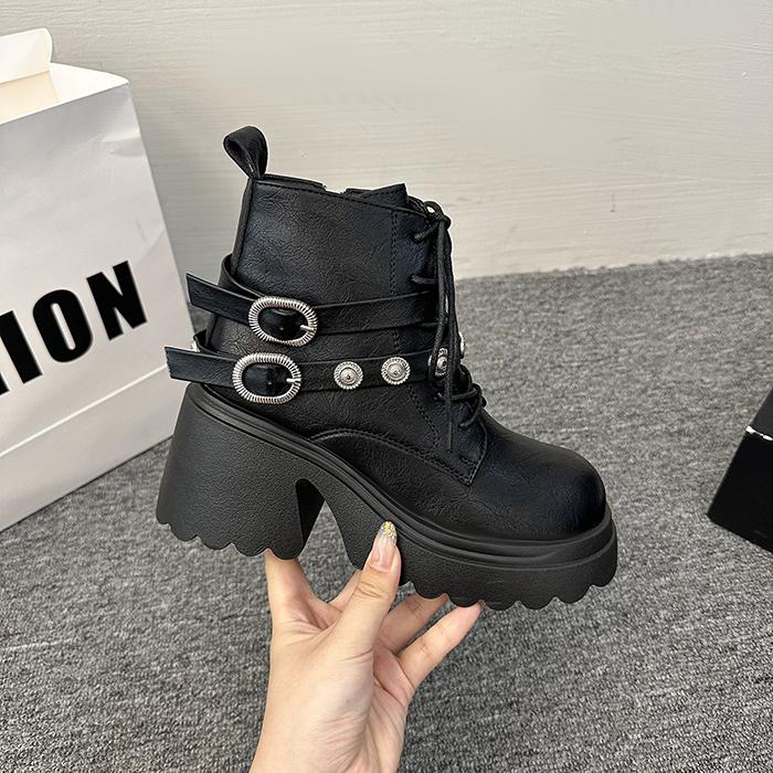 

Fashion 2025 New Autumn Winter New Punk Heel Thick Bottom Fashionable Versatile Short Boots Casual Comfortable Women s High Heels Boots 42 чёрный