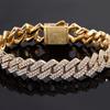 7/8/9inch 14MM Cuban Link Chain Bracelets Women Men Rhinestone Paved Prong Cuban Chain Bracelet Wristband Hip Hop Jewelry