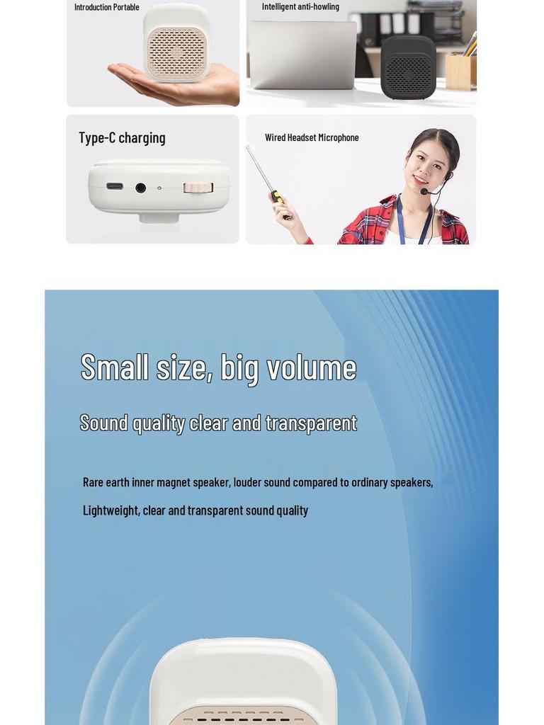 Bee-shaped Amplifier & Wired Headset Mic for Teachers & Tours - High Volume Megaphone for Mall Use