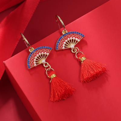Boucles d'oreilles pendantes de style chinois pour le Nouvel An, design de niche, pour femmes, rétro, mode, personnalité, longues, tempérament, à franges, boucles d'oreilles Cité Interdite