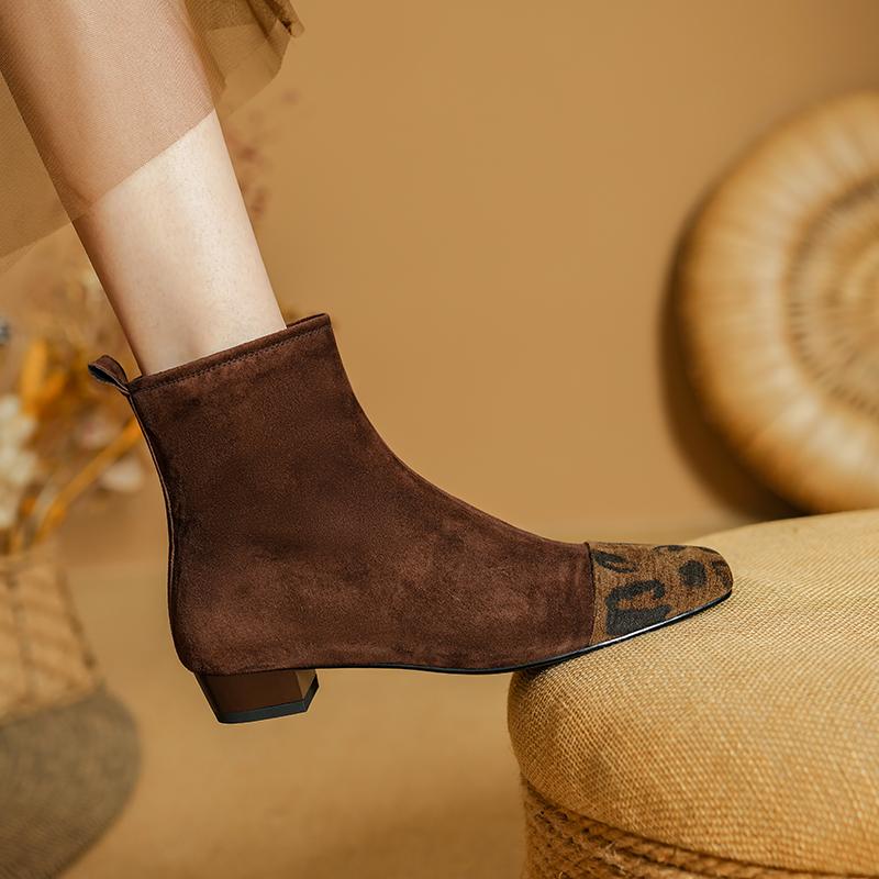 Fashion 2025 NEW Autumn Women Boots Kid Suede Women Shoes Square Toe Chunky Heel Concise Western Chelsea Boots Modern Boots Ladies Shoes