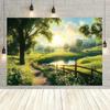 2D Sunrise Farm Backdrop Green Pastoral Landscape Photography Background