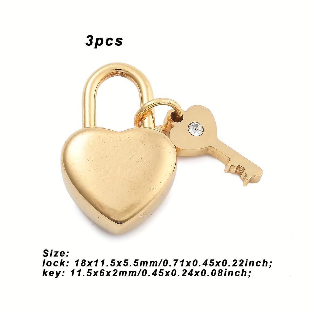 3pcs 304 Stainless Steel Rhinestone Charms, PVD Vacuum Plating, Heart Lock, Key, for Jewelry Making & Crafting Supplies