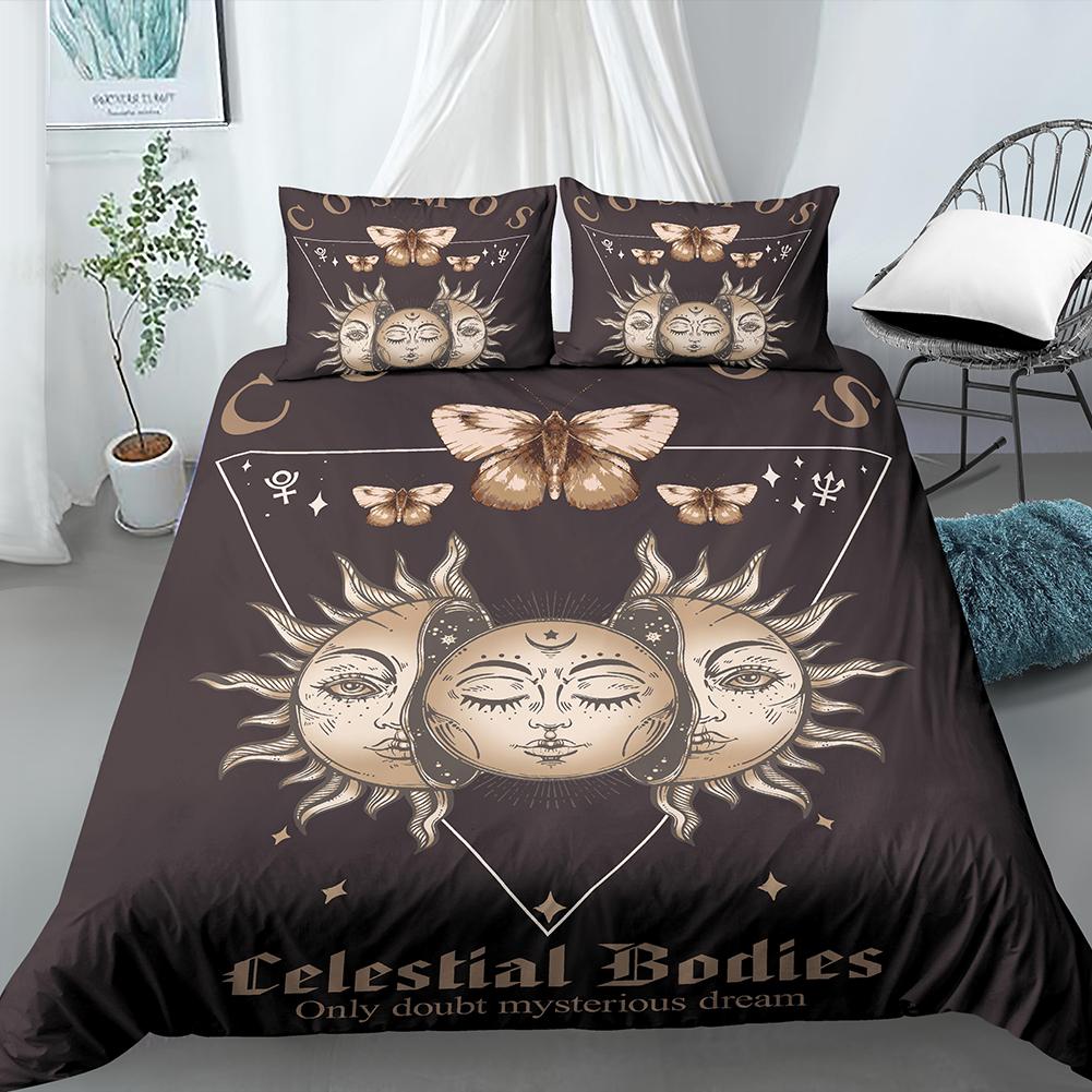 Motte Schmetterling Mond Bettbezug Set Wahrsagerei Stil Bettdeckenbezug mit Kissenbezug King Queen Größe für Teenager Erwachsene Bettwäsche Set
