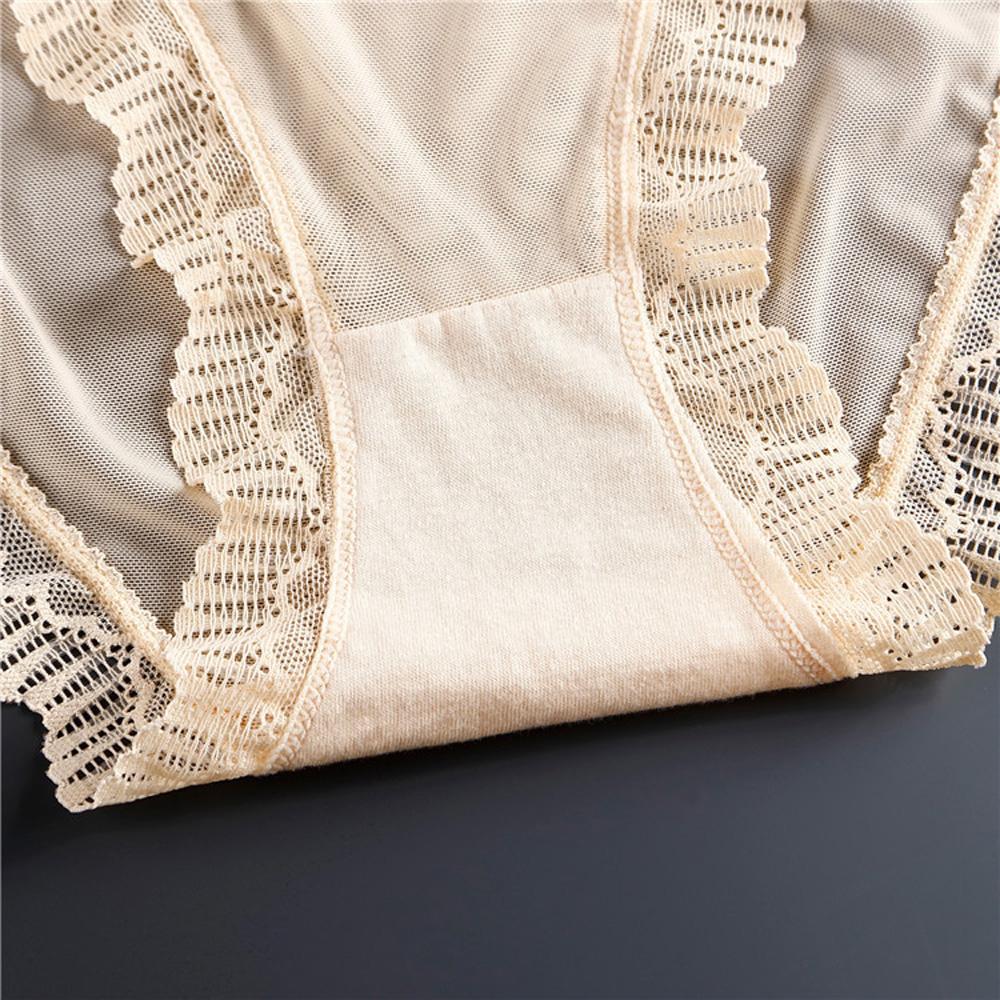 Women Mid‑Low Waist Sheer Mesh Panties Scalloped Lace Trim Double Bows Decor Soft Breathable Sweet Ladies Briefs Underwear Lingerie