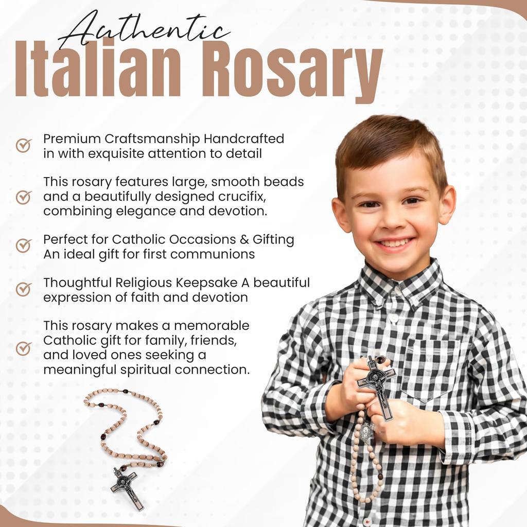 Italian-made rosary, Pope Francis, Vatican, Roman Saint, medal, cross, Saint Benedict, patron saint of students, Christianity, faith, veneration of