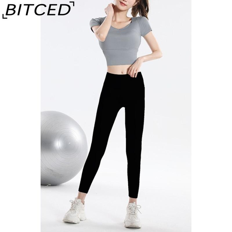 BITCED Women's Quick-Dry Short-Sleeve Sports Top with Built-in Bra, Plus Size Yoga Wear, Morning Run Fitness Set for Summer and Fall