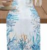 Runner da Tavola in Lino Blu Costiero, Polpo, Stella Marina, Decorazione per Tavola di Casa, Riutilizzabile, per Tavolo da Cucina e Sala da Pranzo, Decorazione per Feste