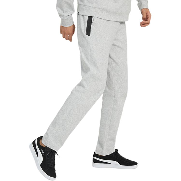PUMA Solid Color Drawstring Elastic Casual Pants With Brand Logo Print Men Bottoms Grey 672406-04