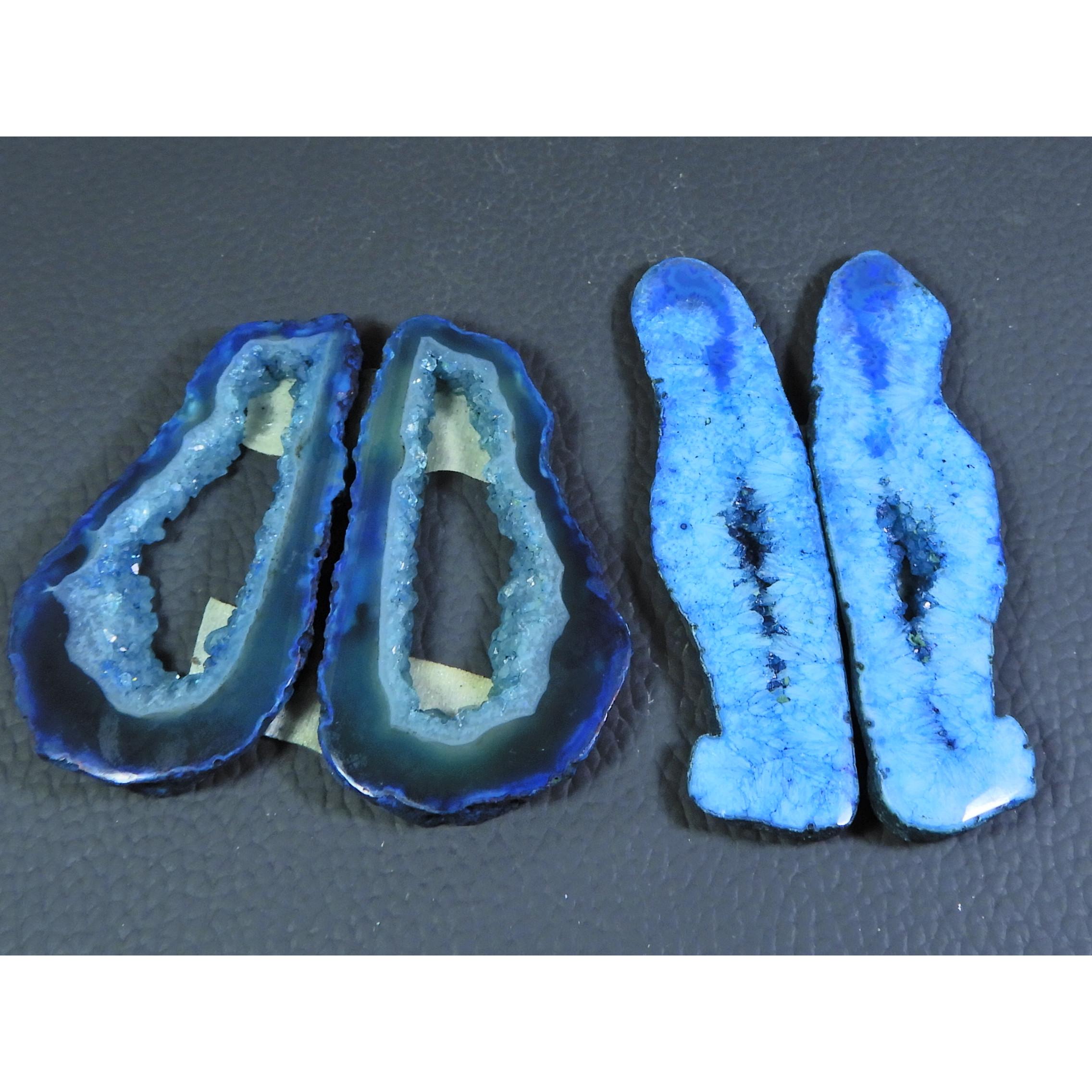 

Dyed Slice Druzy Agate Matched pair Cabochon Loose Gemstone 2Pair Lot 213Cts A-719