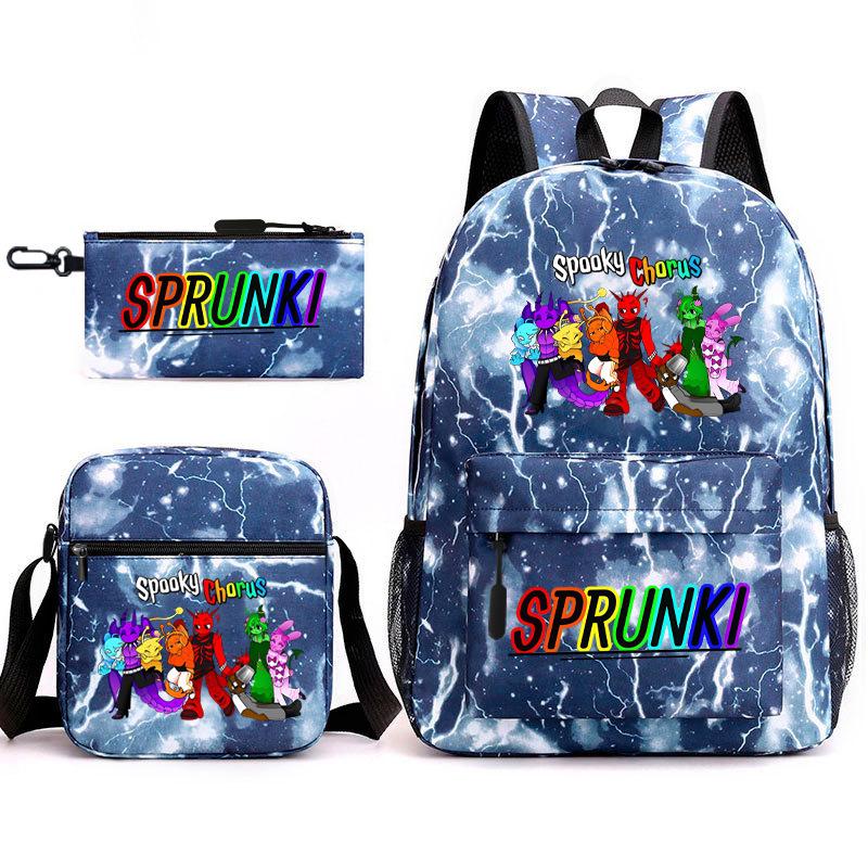 Rhythm box peripheral schoolbag sprunki cartoon starry sky backpack 3-piece set
