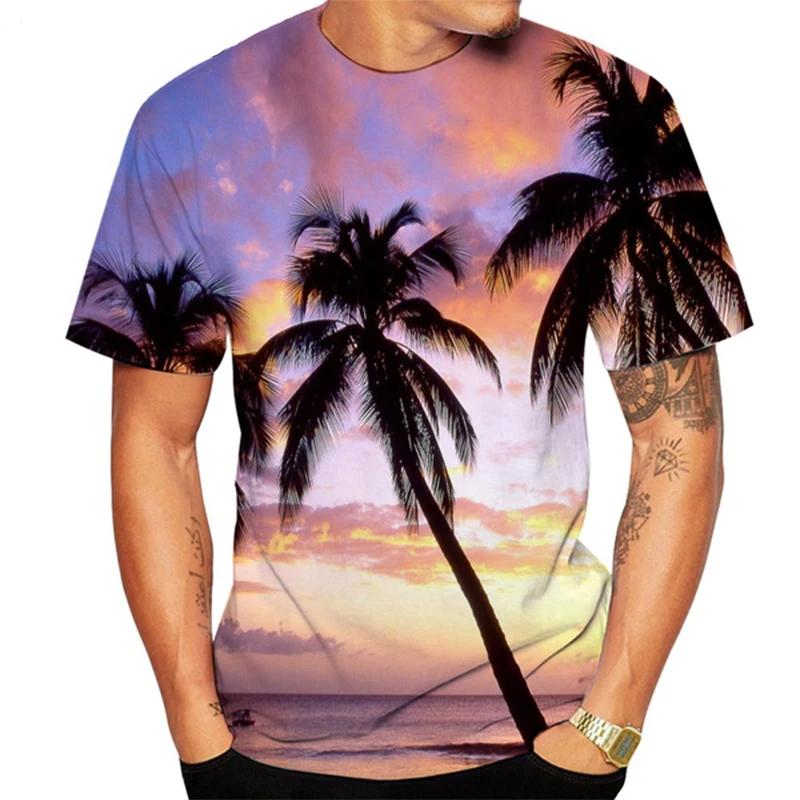New Summer Essential Men's And Children's Shirt Palm Beach Seaview 3d Print T-shirt Casual Fashion Seaside Style Thin Top