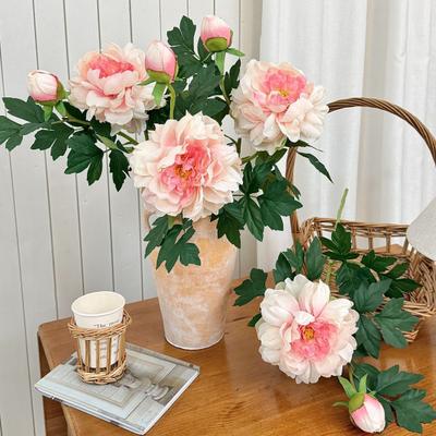 Künstliche Pfingstrose, Realistisches 2-köpfiges Kunstpfingstrosen-Bouquet mit 1 Knospe, 76 cm Fake-Pfingstrosen-Strauß mit Stiel für Hochzeits-Tischdekoration, DIY Heim-Tischvase