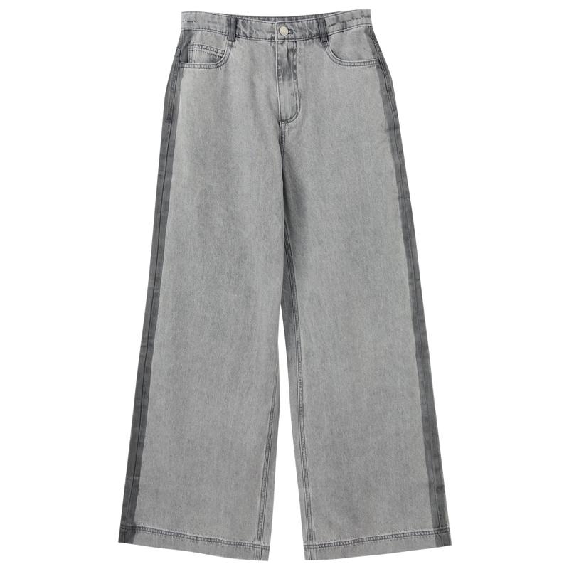 

Women s Contrast Denim Loose Wide-Leg Pants M
