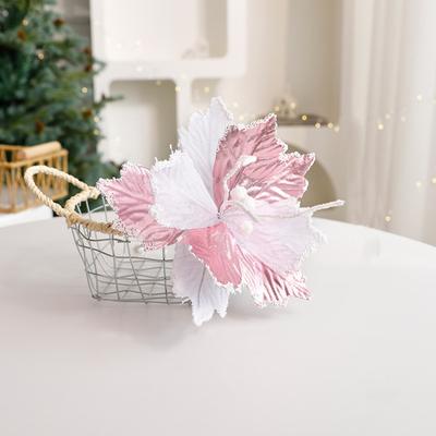 Flower Head Artificial Christmas Flowers Multi-color Handmade Simulated Christmas Flower Glitter DIY Xmas Tree Ornaments