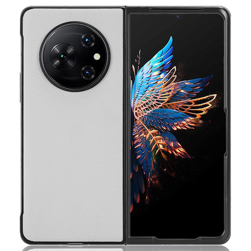 

Для TECNO Phantom V Fold Чехол с текстурой углеродного волокна Покрытый ПУ кожей ПК Противоударный чехол для телефона White