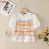 ZANZEA Women Casual Round Neck Short Sleeve Print Blouse