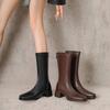Krazing Pot Microfiber Autumn Winter Shoes Thick Med Heels Size 43 Chelsea Boots Apricot Zipper Mid-calf Boots